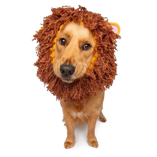 Zoo Snoods Lion Costume - Knit Mane Dog Snood Ear Wrap for Pets, Warm Neck Cover for Halloween and Winter (Large)