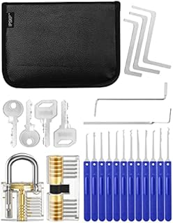 Lock Pick Set, IPSXP 21 Pcs Lock Picking Tools and 2 Pcs Transparent Practice and Training Locks for Lock Picking, with Leather Bag, Extractor Tool for Beginner and Pro Locksmiths (21+2)