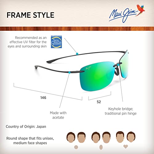 Maui Jim Men's And Women's 'Akau Polarized Rimless Sunglasses, Black Matte/Mauigreen®, Large #TOP5