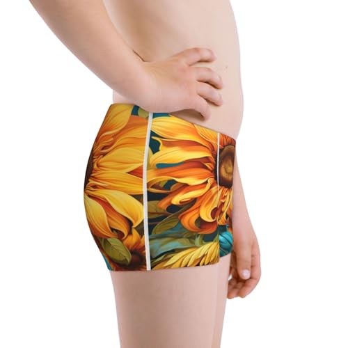 Boys' Cotton Boxer Brief Soft Underwear-Deep Yellow Colorful Sunflower2