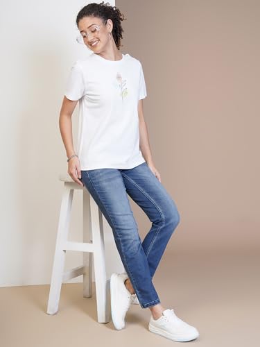 Image of ONE SKY Round Neck T Shirts for Women, Versatile Ladies Wear, Soft & Breathable Printed Tshirt, Relaxed Loose Fit Half Tshirt, Stylish & Durable Tops, Easy to Care Sustainable Summer Tshirt
