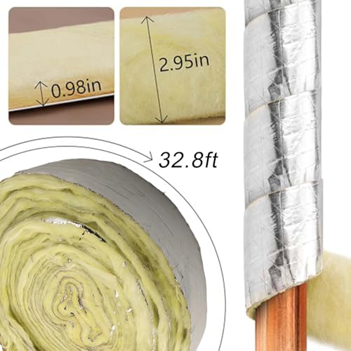 ZYWUOY Fiberglas-Rohrisolierung, Folienrückseite, 10 m, für Innen- und Außenbereich, Frostschutz, 10 m