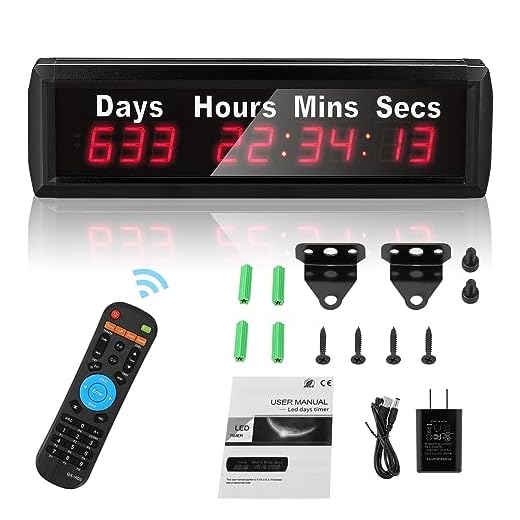 Hanchen LED Countdown Clock Count Up Days Event Timer Timing Clock Stopwatch LED Wall Clock Countdown Timer with Wireless Remote 1'' 9 Digits