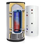 TECHGLOBE   Ballon d'eau chaude   1 échangeur de chaleur (4 m²)   en acier inoxydable   Économe en énergie   avec isolation 50 mm (350 L)