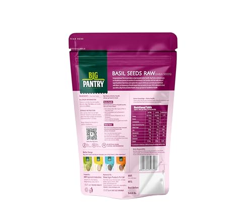 Image of Big Pantry Basil Seeds 500g | Premium Sabja Seeds for Drinks, Falooda & Desserts | High Fiber, Omega 3 & Plant Based Nutrition | Raw Tukmaria for Digestion, Weight Management & Hydration | Gluten Free