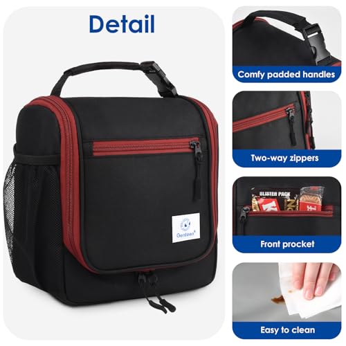 Image of Genteen Kids Lunch Box, Insulated Lunch Bag for Kids, Toddler, Girl, and Boy; Holds Lunch Box, Water Bottle, & Snacks; Easy-Clean Water-Resistant Fabric & Multiple Zippered Pockets (Black)