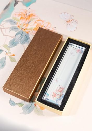 DancJulie文鎮 クリスタルガラス文鎮 書道用紙を押さえるのに最適 アヤメと桃の花、柿の絵柄 おしゃれ かわいい ぶんちん 文房具 ペーパーウェイト 机 装飾 デスクトップ 装飾 贈り物 (2)