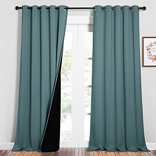 Image of NICETOWN Full Shading Cold Blocking Curtains for Windows, Super Heavy-Duty Black Lined Blackout Curtains for Bedroom, Privacy Assured Window Treatment (Aqua, Pack of 2, 62 inches W x 95 inches L)