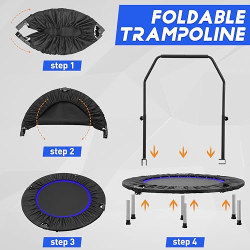 Hyd-Parts 40 Inch Foldable Mini Trampoline For Adults And Kids Exercise Rebounder With Adjustable Bar Fitness Trampoline Indoor Max Load 330Lbs thumb #6