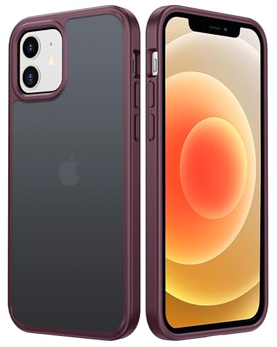 Image of FNTCASE for iPhone 12 Case: for iPhone 12 Pro Translucent Matte Back Cover, Metal Button, Shockproof Military Grade Drop Protection- Rugged Durable Protective Bumper (Red)