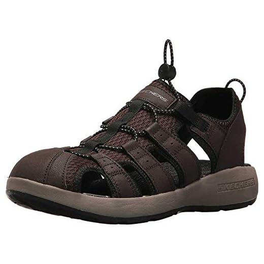 Skechers 51834', Sandalias de Punta Descubierta Hombre, Marrón (Brown Leather/Mesh/Black Trim), 41 EU