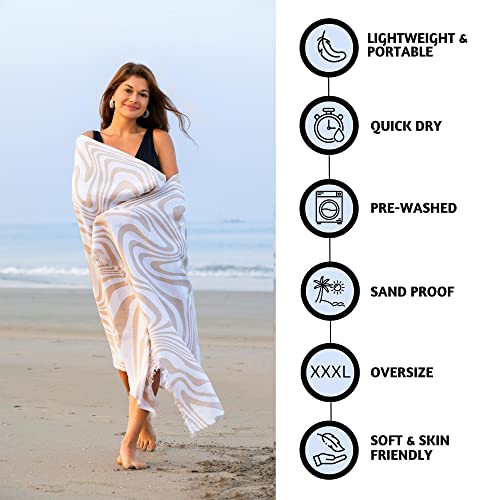 Folkulture Turkish Beach Towel For Adults With Beach Bag 40" X 72" Bath Towels, Beach Blanket Or Oversized Sand Resistant Beach Towels, 100% Cotton Fast Drying, Lightweight And Large (Beige) #TOP1
