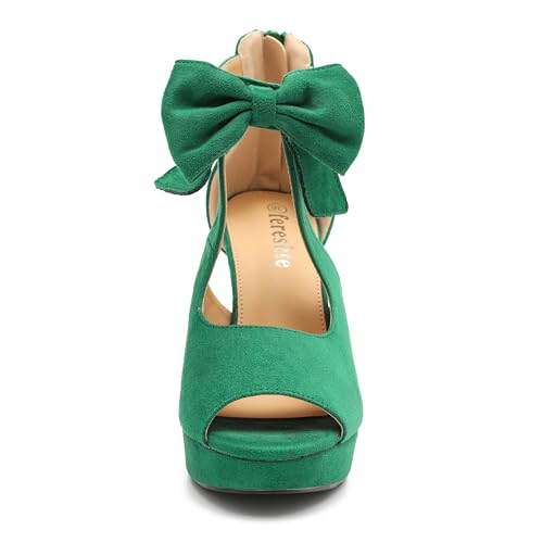 Image of fereshte Women's Bow Chunky Heel Sandals, Platform High Heel, Peep Toe, 3.94 Inch Block Heel