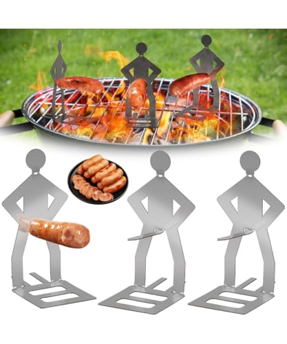 4Pcs Funny BBQ Sausage Holder, Fun Stainless Steel Barbecue Sausage Rack, Stainless Steel Hot Dogs, Funny BBQ Fork for Camping, Outdoor Picnic, Garden, Kitchen, Grilling Gifts For Men (8 Pcs)