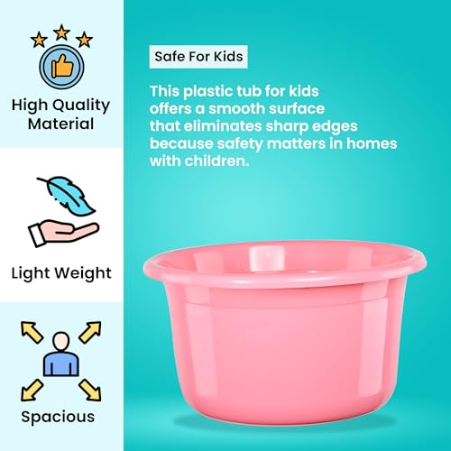 Image of Kuber Industries 2 Pcs Bath Tub 25 Ltr Plastic For Home, Washroom & Kitchen | Lightweight & Multipurpose Washing Tub - Suitable For Laundry And Cleaning | Pink