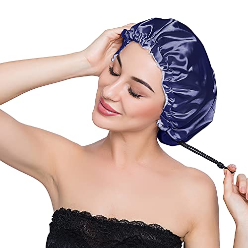 Image of Stain Bonnet Silk Sleep Cap Adjustable Satin Cap for Night Sleeping Hair Bonnet Reversible Double Layer