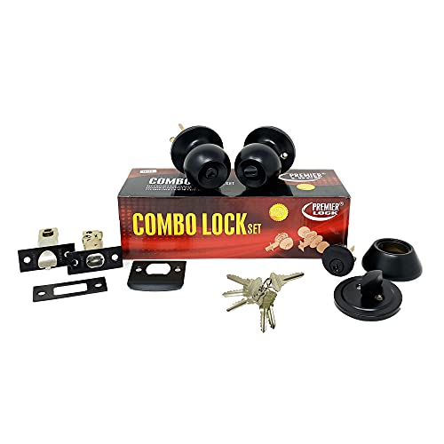 Grip Tight Tools Combo Entry Lock Set Door Knob And Single Cylinder Deadbolt Keyed Alike: Sc1 Keyway With 72 Keys Included, Black, Set Of 6, (Ed07C-12) #TOP5