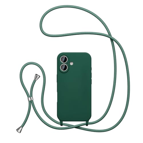 UEEBAI Crossbody Lanyard Phone case for iPhone 17, Silicone Phone Cover with Adjustable Necklace Strap Soft Belt Neck Cord Lanyard Case Preetty Crossbody Case for Women - Dark Green