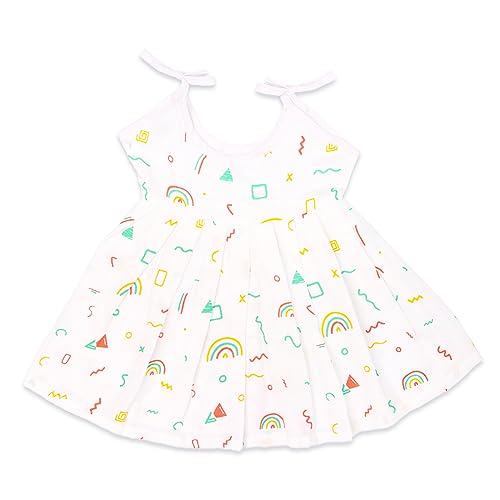 Image of Kidbea Muslin Frock for Baby Girls | Cotton Dress for Newborn Babies | Sleeveless, Tie-Up Shoulders Summer Wear Clothes