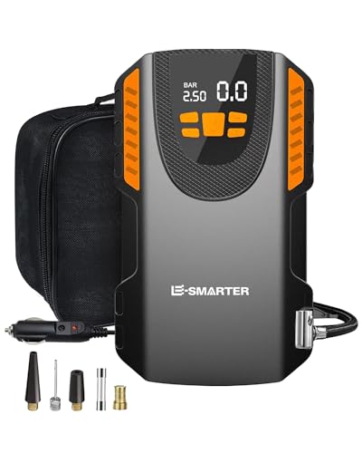 E-SMARTER Car Tyre Inflator, Fast Inflation Car Tyre Pump with Dual Display Screen, Portable Tyre Inflator for Car, Versatile Car Pumps for Tyres, Ball, Bike