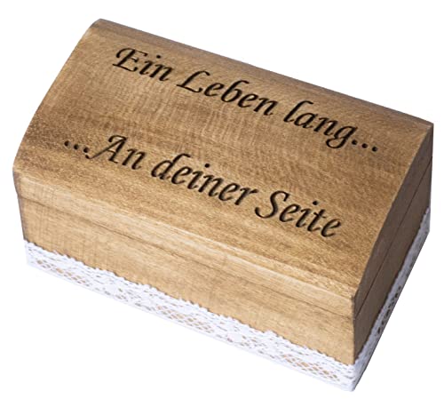 Hwart Ringkissen Hochzeit Holz Ring Box Vintage Ringschachtel EIN Leben lang Spruch Cover