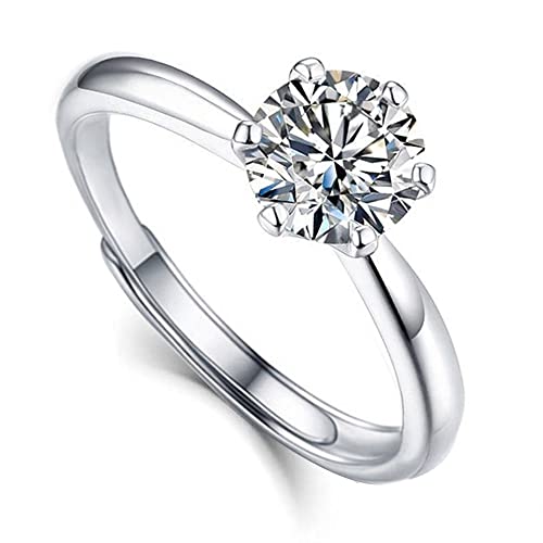 Bague en Argent Sterling 925 Femme Reglable Bague de Fiançailles et Mariage Bijoux de Zircone Cubique Ajustable Bague de Promesse Couple Cover