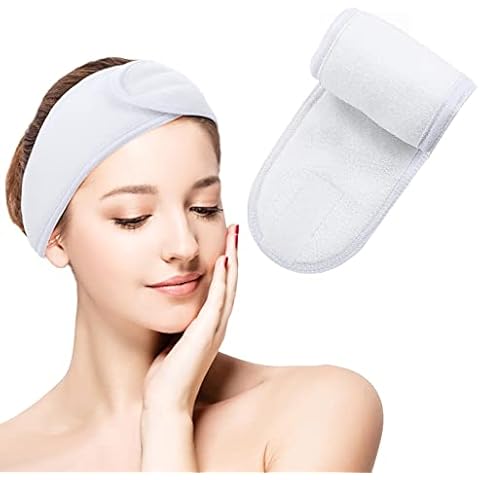WLLHYF Spa Facial Headband Adjustable Makeup Headband Microfibre Hair Band Stretch Towel Magic Sticker Skincare Hairband for Women Girls Washing Face Bath Yoga Makeup Sport (White) Cover