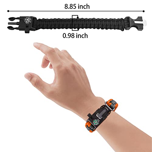 Mogaly 2Pcs Paracord Survival Bracelet Loud Whistle Compass Survival Fire Starter, Adjustable Band Size For Hiking, Camping, Fishing And Hunting, Bushcraft, Emergency Kit (Black & Orange) #TOP1