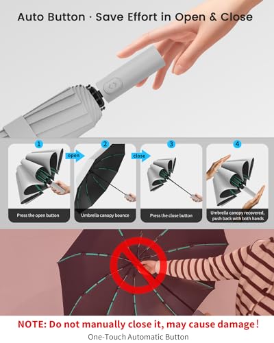 ANYCHO Umbrella 3 Fold - Automatic Umbrella for Women and Men -Folding Umbrella with 50 Sturdy Ribs - UV Protect 3 Fold Umbrella for Women (Gery) - Image 7
