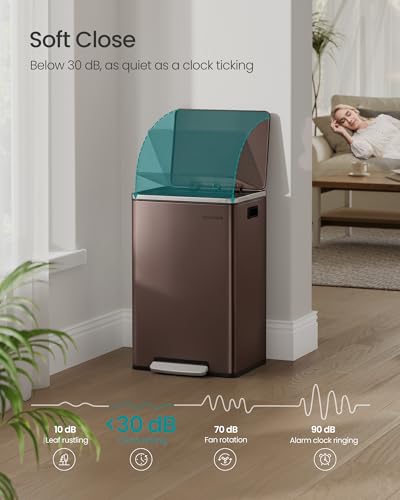 Image of SONGMICS Trash Can, 13 Gallon (50 L), Stainless Steel, Soft-Close Lid