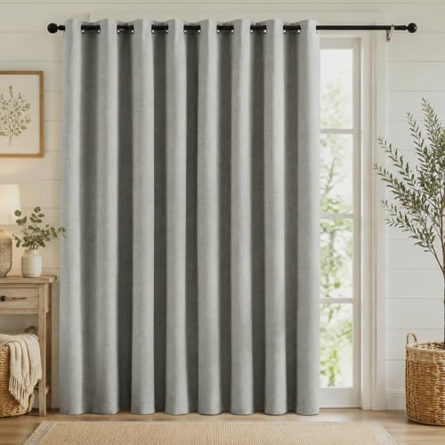 Anpark 100% Blackout Linen Grey Curtains for Bedroom 100x84 Inch Long