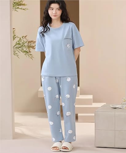 Image of Louis Luxe Womens Korean Night Dress || Full Pyjama Set ||Korean Nightsuit || Women Nightwear ||Round Neck Full Sleeve Nightsuit || Loungewear || Everyday Nightdress (ND-10)