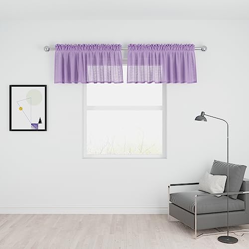 Upopo Lilac Sheer Tier Curtains 16 Inches Long Voile Kitchen Tiers Linen Textured Cafe Curtains Bathroom Girls Nursery Room Short Small Curtain Panels Door Window Curtains 2 Panels Rod Pocket #TOP13
