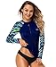 AXESEA Women's Long Sleeve Rash Guard Bathing Suits Printed UV Sun Protection Swim Shirt (US 8(Read Seller Size Chart in Image), Blue2)