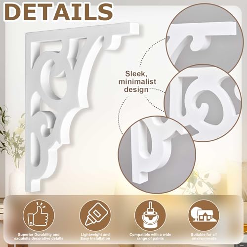 Image of Briwooody 2 Pcs Unfinished Paintable Corbels Bracket for Doorway Countertop Home Cabinet Bookshelves Furniture Support PU (7 /8 W X 11 D X 12 Inch H,Victorian Style)