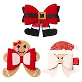 Cute Christmas Hair Bow Clips,Santa Gingerbread Christmas Stocking Hair Pins,3 Pcs Xmas Party Festiv
