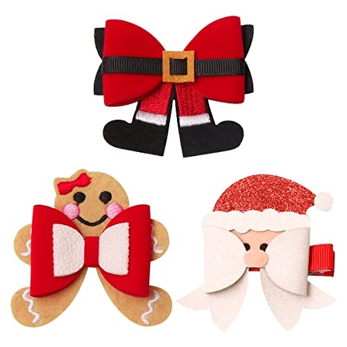 Cute Christmas Hair Bow Clips,Santa Gingerbread Christmas Stocking Hair Pins,3 Pcs Xmas Party Festive Costume Hair Accessories For Girls Toddler Kids #TOP15
