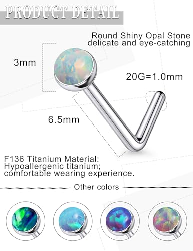 18G 20G 22G Astm F136 Titanium Nose Rings Studs Piercing Jewelry for Women Men Opal Nose Rings Nostril Piercing Jewelry Top Opal 1.5mm 2mm 2.5mm 3mm 5PCS3