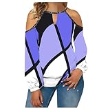 QI_LIANG Tunique Famme Scolaire Tunique Comfy Motif Geometrique Coton éLéGant Hiver Cintré Chemiser Femme Col Rond Tunique Manches Bouffantes Patchwork Bleu