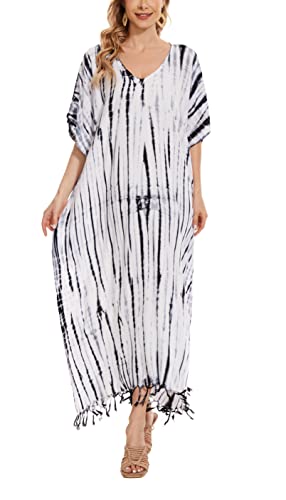 Image of Beautybatik Women Hippie Tie Dye Caftan Kaftan Loungewear Maxi Plus Size Long Dress XL to 4X
