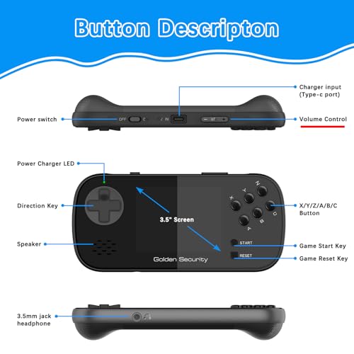Golden Security Tragbare Handheld-Spielkonsole für Kinder, Retro Konsole mit 156 Retro-Videospielen, mit wiederaufladbarem Akku, 3,5-Zoll-LCD-Bildschirm, Geschenk für Jungen und Mädchen (Schwarz) – Bild 3