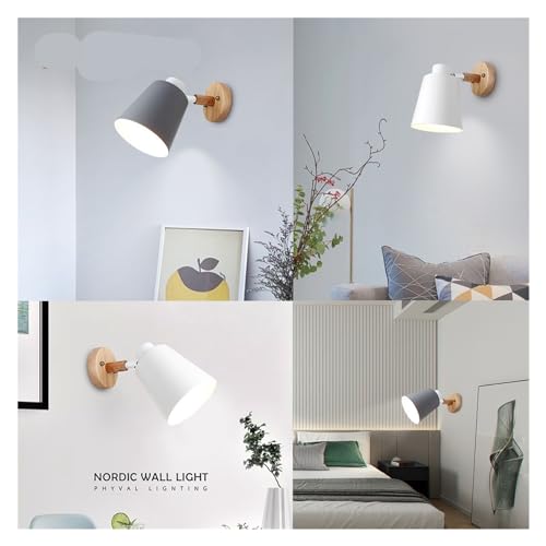 Lámpara de pared con cabezal de dirección macaron blanca y detalles de madera rosca E27 5