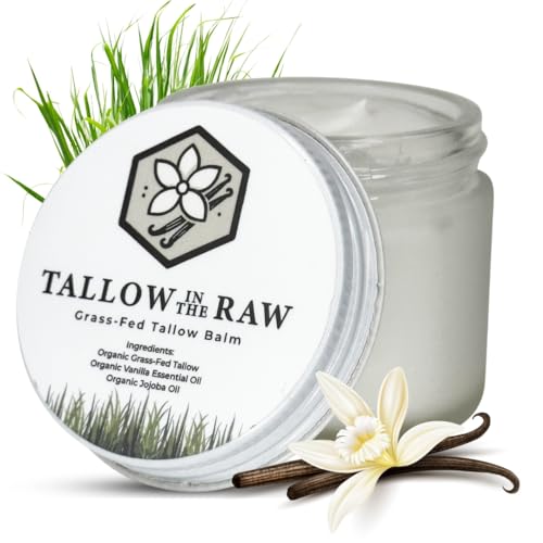 Handmade 100% Organic Grass-Fed Tallow Skin Balm & Organic Vanilla Infused Jojoba (2oz) | Full Body & Face Moisturizer | Whipped & Organic Balm