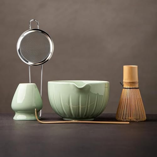 Tang PIN Matcha Set - Match Bowl with Spout and Whisk 15 OZ Matcha Scoop | Matcha Whisk Stand (Chasen Holder) - 4pc Perfect Matcha Kit for Matcha Tea Ceremony (Green)