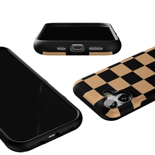 Coque iPhone 17 MagSafe antichoc motif damier noir et marron Casely