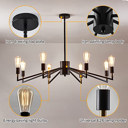 Uofus 8-Light Black Chandelier Modernceiling Light Fixture Adjustable Hanging Light Over Table For Bedroom Living Room Kitchen Dining Room Laundry Room #TOP2