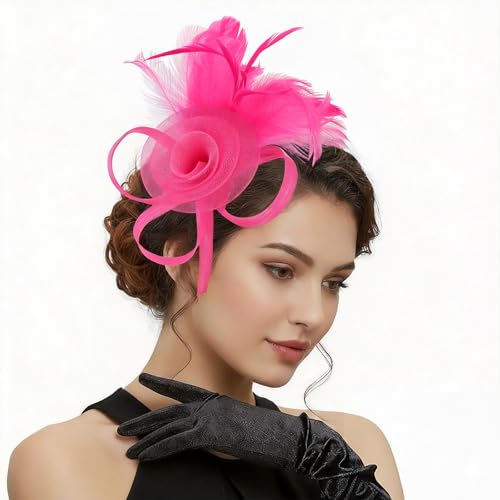 Image of DRESHOW Fascinators Hats for Women Tea Party Fascinator Hats Vintage 50s Headwear Cocktail Wedding Church Derby Hat
