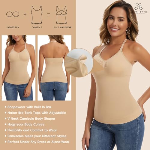 Image of JOYSHAPER Shapewear Camisole with Built in Bra Compression Halter Tops for Women Tummy Control Shapewear Tank Top Padded Bras