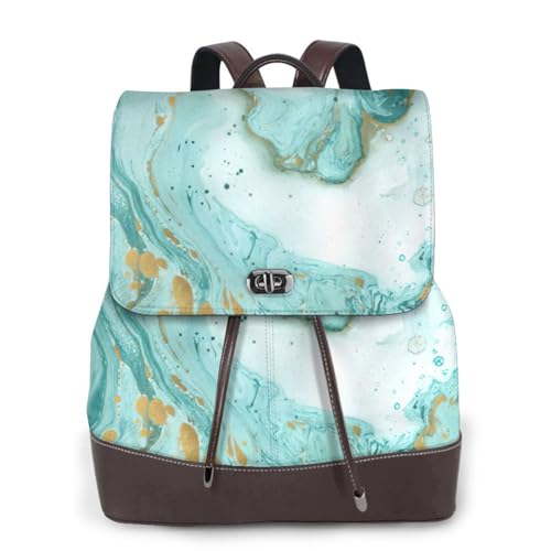Sac à dos en cuir imprimé marbre turquoise doré pour femme finitions luxe