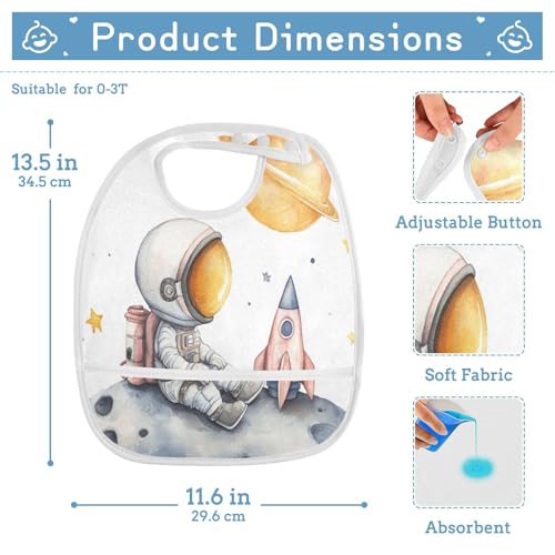 MCHIVER Astronaut White Baby Bibs for tag1 Waterproof Feeding Bib Apron with Food Cather Adjustable Cotton Food Eating Bib 2 Pack2